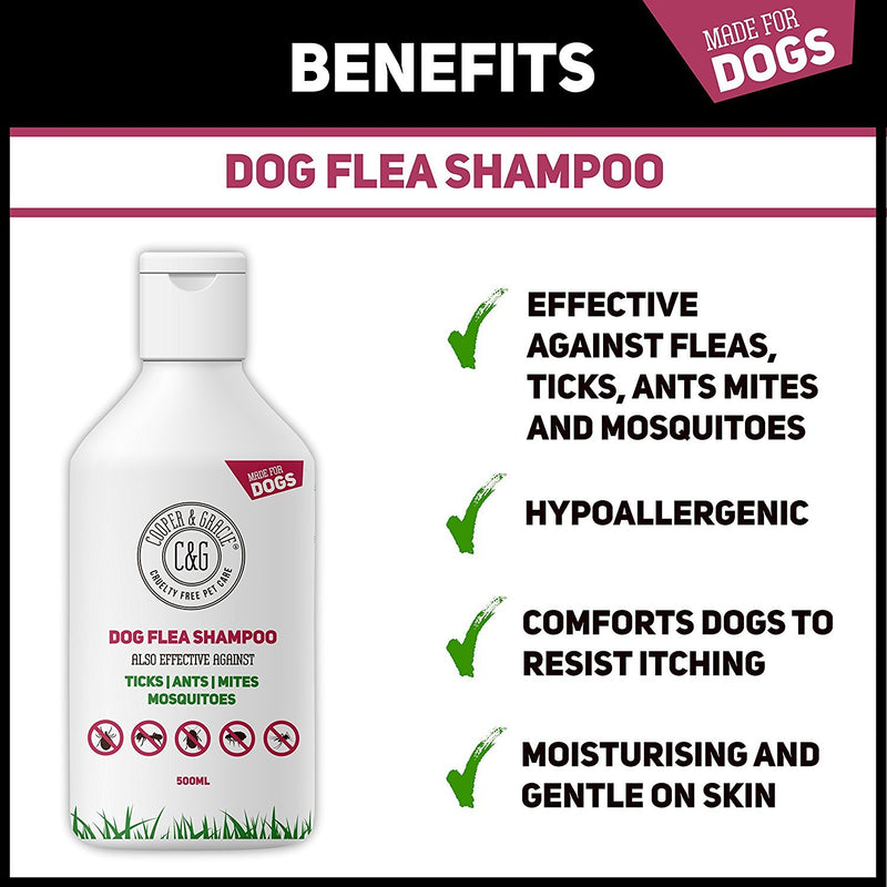 Flea & Tick Shampoo For Dogs Organic Sensitive Itchy Skin Relief Biting & Blood Sucking Pests 500ml