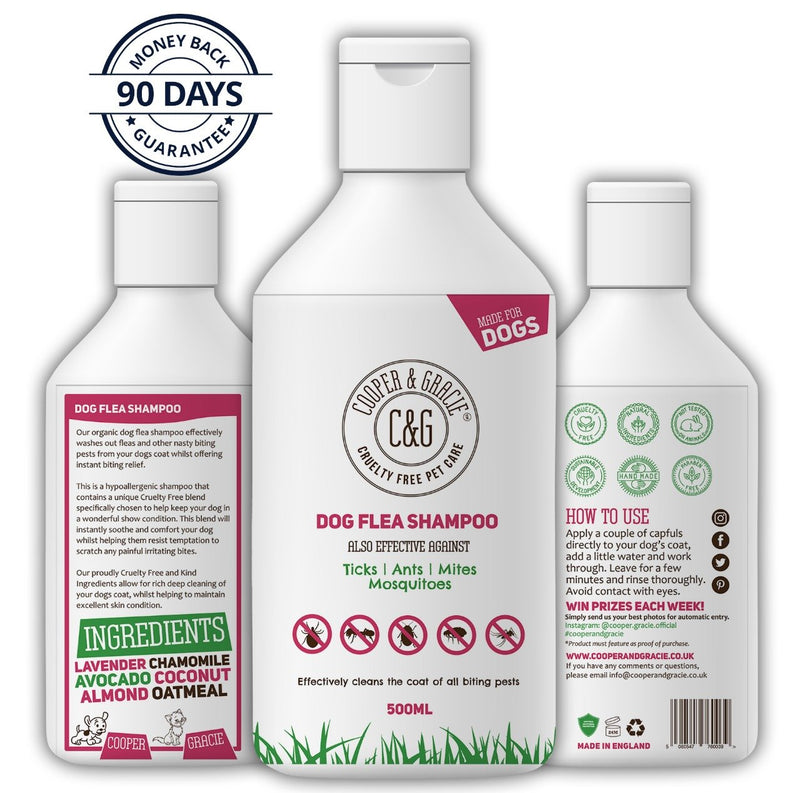 Flea & Tick Shampoo For Dogs Organic Sensitive Itchy Skin Relief Biting & Blood Sucking Pests 500ml